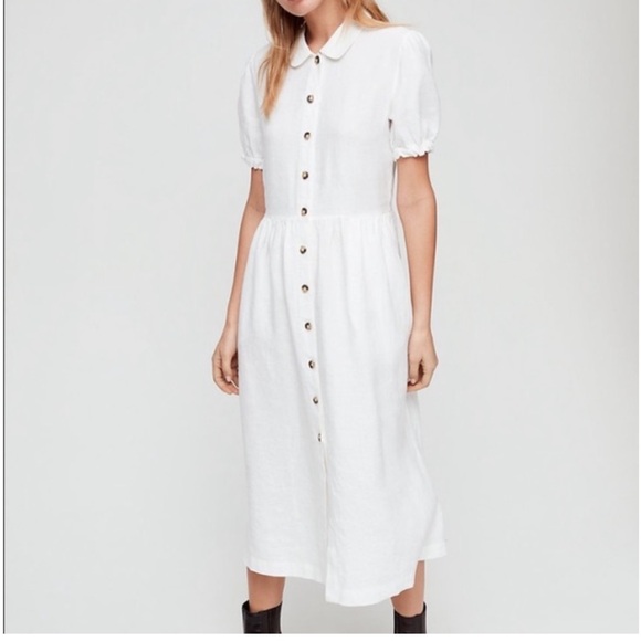 Wilfred Naeva 100% Linen Peter Pan midi button Dress - Picture 5 of 6